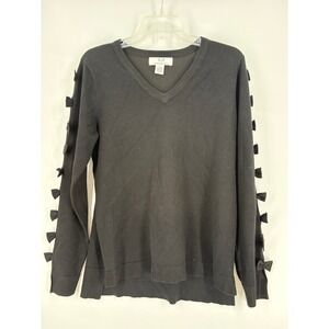 Magaschoni Black V Neck Sweater Long Sleeve Bow Detail‎ Womens Size L